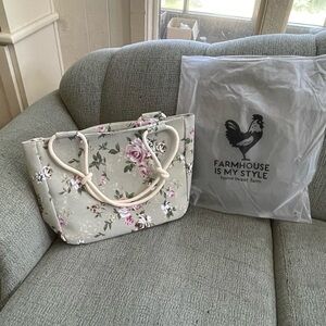 Floral Tote Bag with Cream Handles